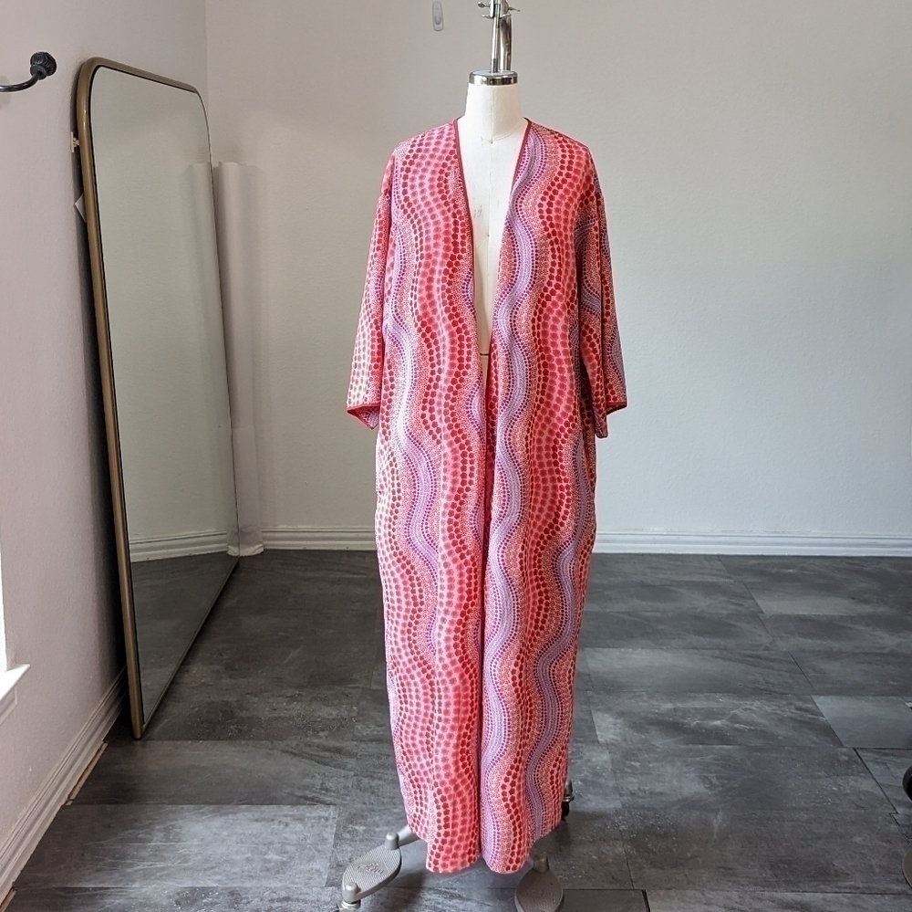 Josie Natori Floral Long Sleepwear Robe Red M/L intimate leisure retro hippie